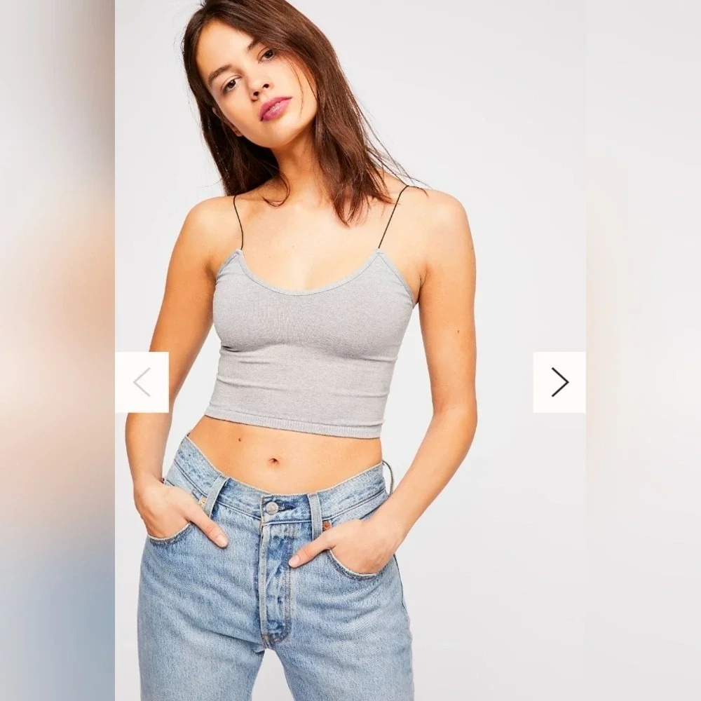Free People Seamless Cropped Tank‎ Top Grey Spaghetti Strap Size M/L